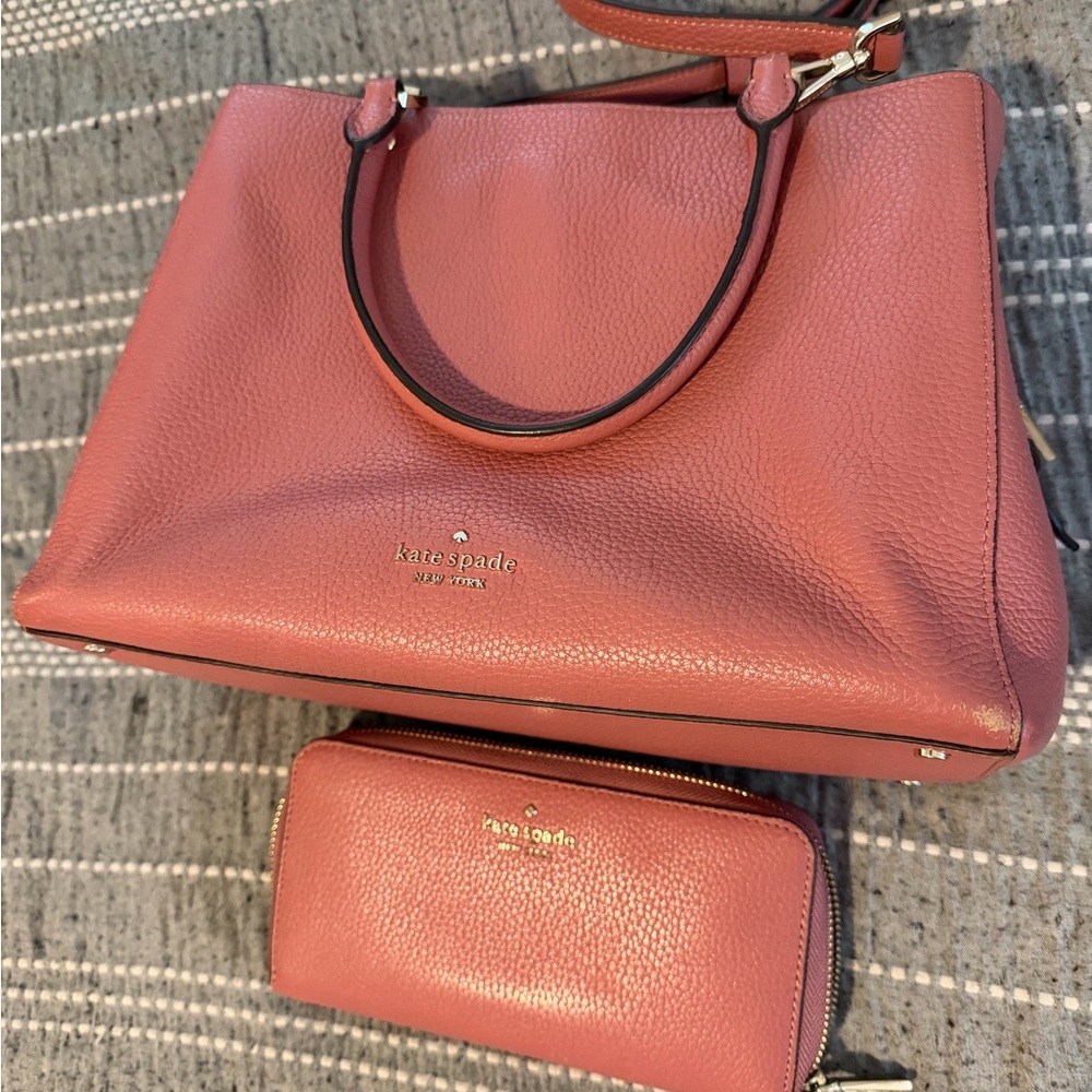 Kate Spade Coral Leather Tote and Wallet Set